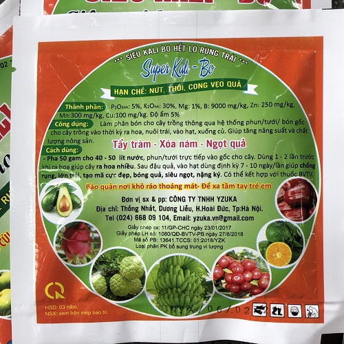 02 gói Phân Bón Siêu KaLi- Bo-Hạn Chế Rụng Hoa Và Qủa Non - Vào Cùi- Vỏ Mọng- Tạo Mã- Bóng Mượt