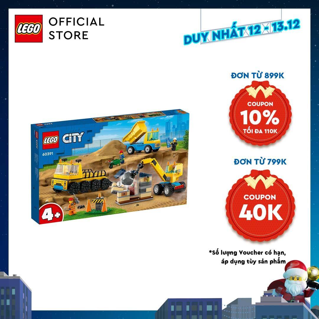 LEGO City 60391 Đồ chơi lắp ráp Xe tải và xe cần cẩu công trình (235 chi tiết)