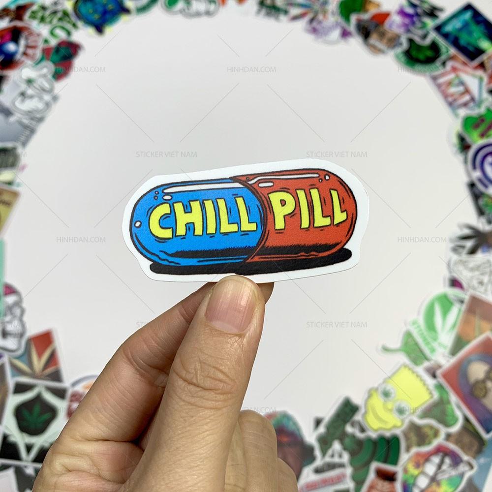 Sticker Chill Out Ngầu Lá Cỏ - Dán Trang Trí - Chất Liệu PVC Cán Màng Chất Lượng Cao Chống Nước, Chống Nắng, Không Bong Tróc Phai Màu