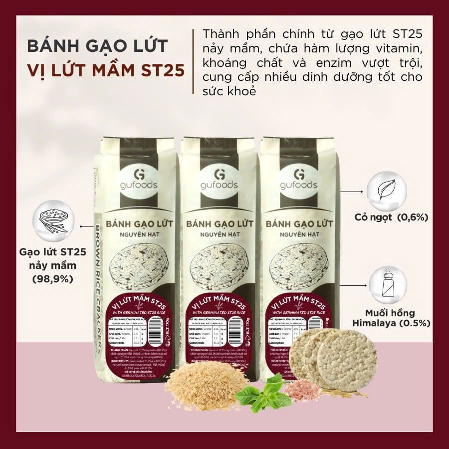 Combo 3 Gói Bánh Gạo Lứt Vị Lứt Mầm ST25 (Mỗi Gói 170g) - Thực Phẩm Bổ Sung Dinh Dưỡng Cho Người Tiểu Đường, Người Ăn Chay, Ăn Kiêng, Giảm Cân, Tập Gym, Eat Clean, Hàm Lượng Chất Xơ Cao