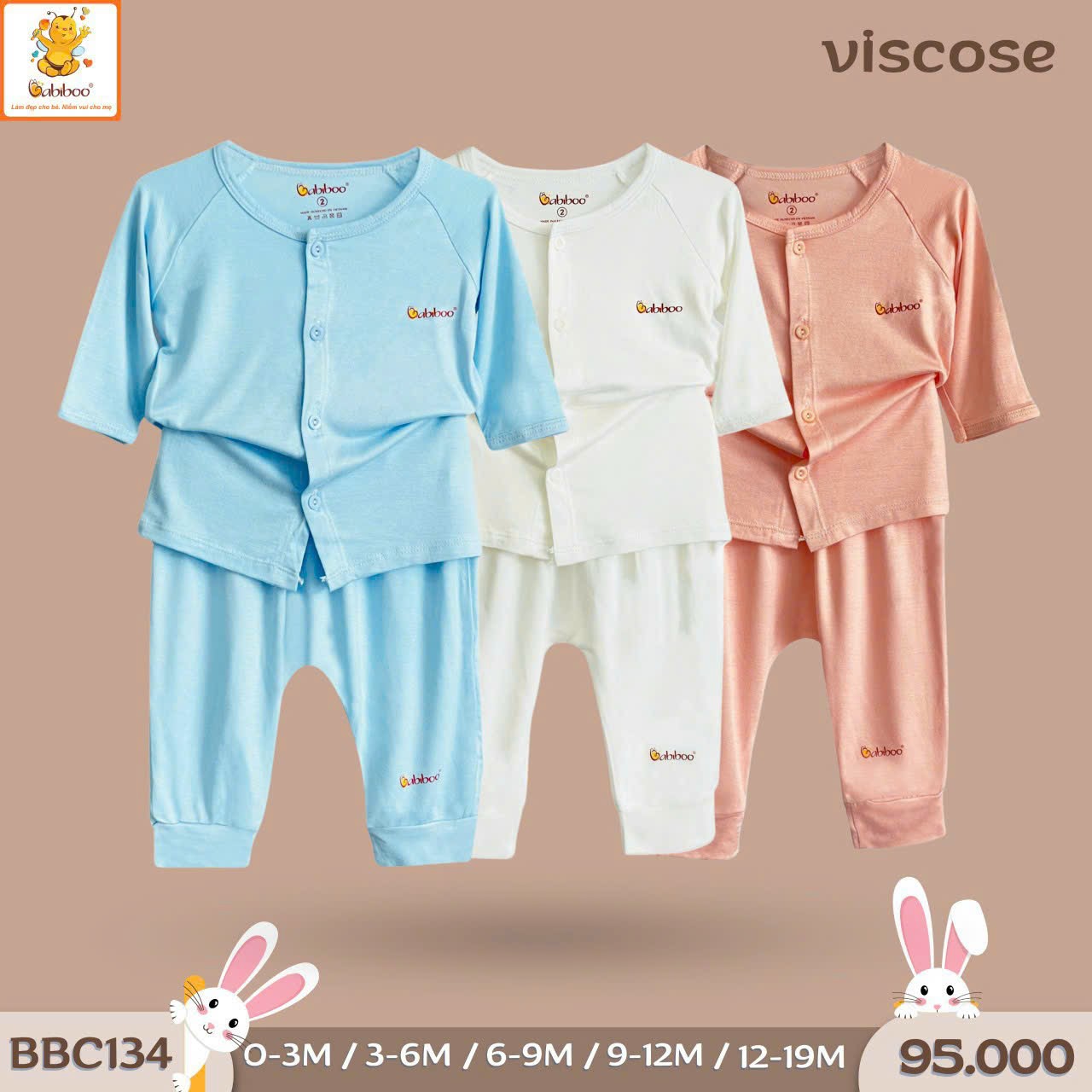 Bộ sơ sinh cài giữa tay dài vải visco siêu mềm mại cho bé