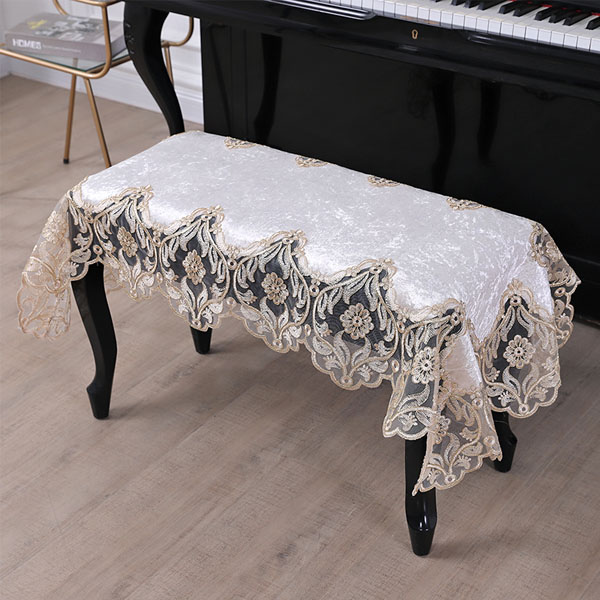 Khăn phủ đàn piano CÁT TƯỜNG, R7yt, giúp trang trí cho đàn và bảo vệ đàn khỏi bụi bẩn tối đa,chất vải GẤM màu kem ánh nhũ bạc cực đẹp x 1 bộ ★