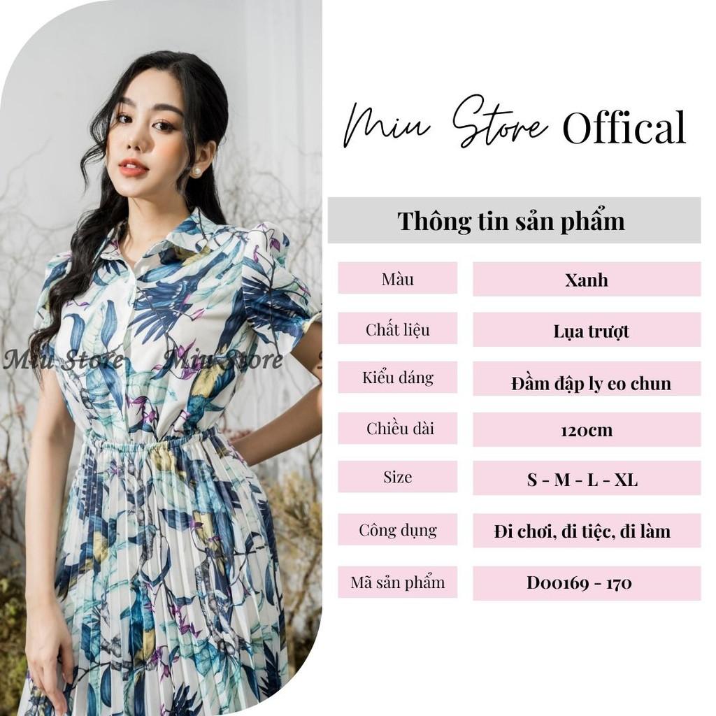 Đầm công sở thiết kế phối hoa dập ly eo thun