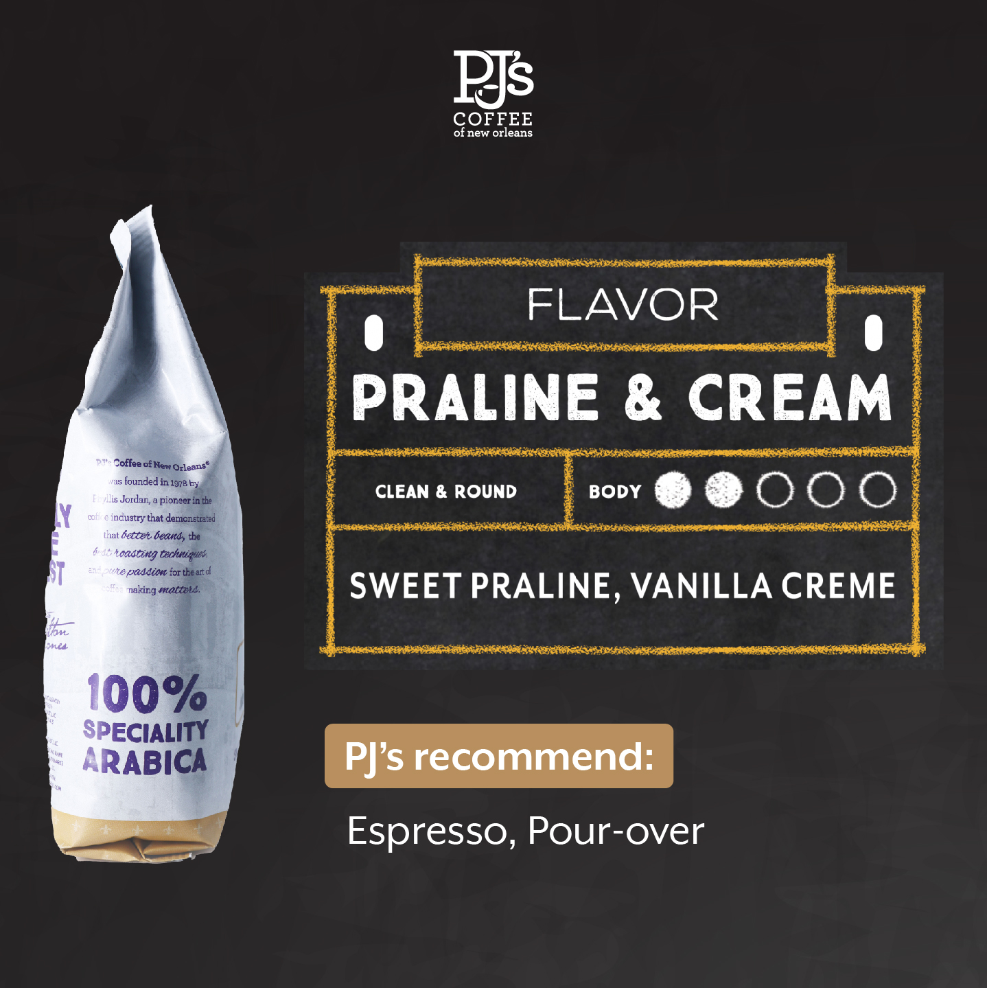 Praline &amp; Cream (Flavored Roast) - PJ's Coffee Cà phê hạt