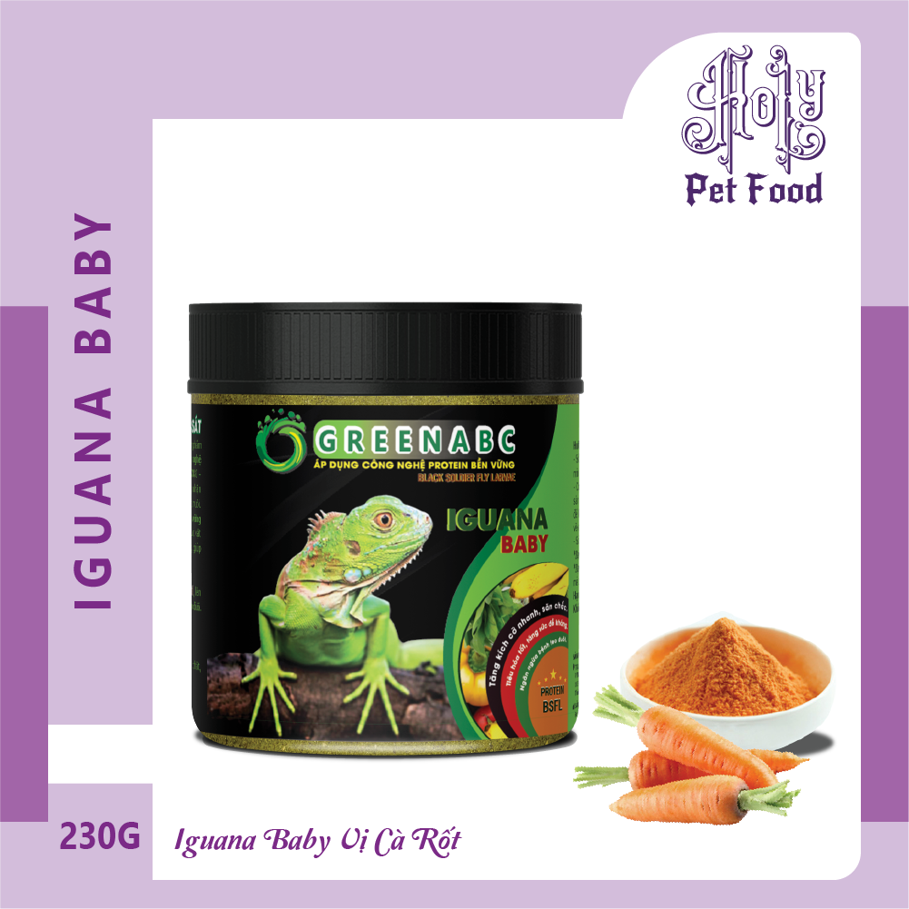 Thức ăn Iguana Baby, Rồng Nam Mỹ baby vị CÀ RỐT - Tiêu hóa tốt, lột da thường xuyên, lên màu đẹp - hộp 230g