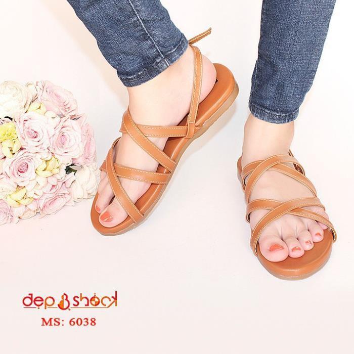 Giày Sandal Nữ Quai Chéo đế bằng big size MS 6038