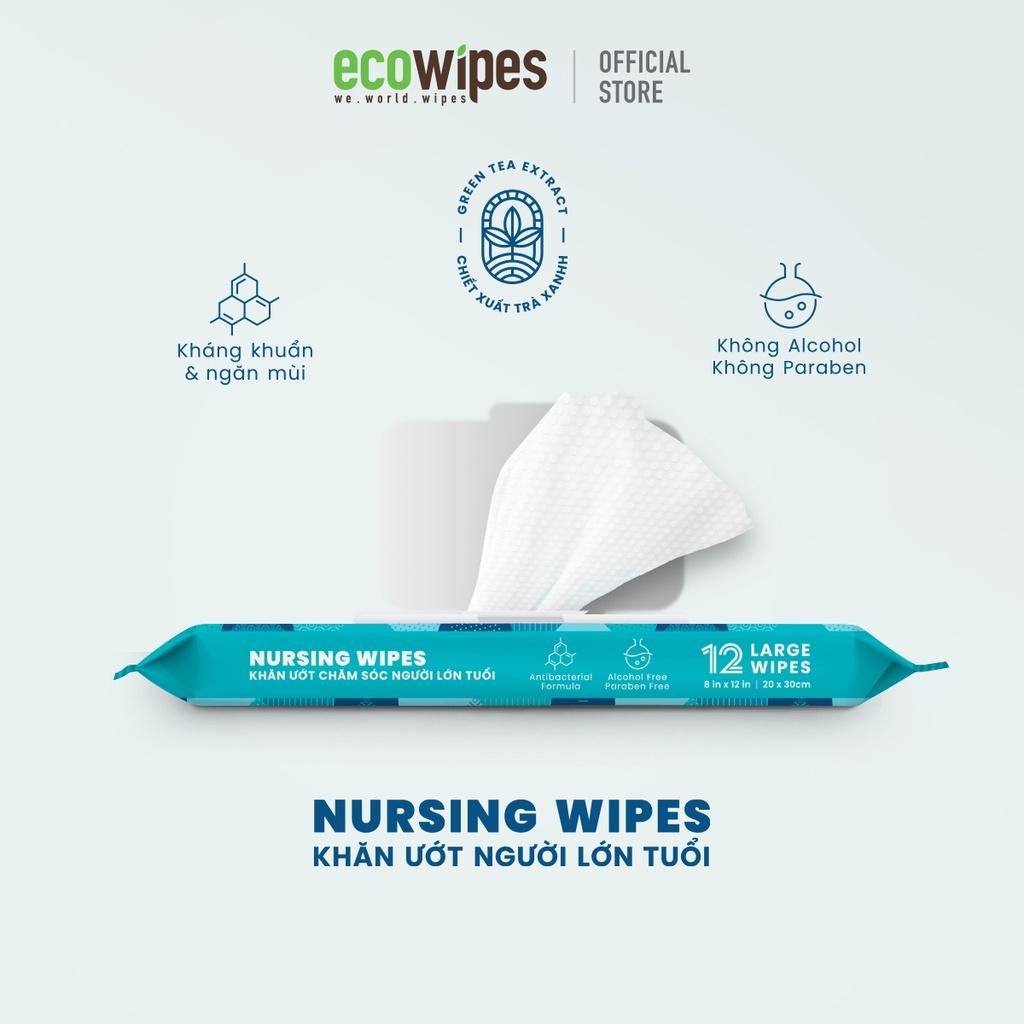 Combo 03 gói khăn giấy ướt vệ sinh cơ thể NursingWipes gói 12 khăn size lớn 30x20cm lau người lớn tuổi, người bệnh, người đi phượt dùng 1 lần