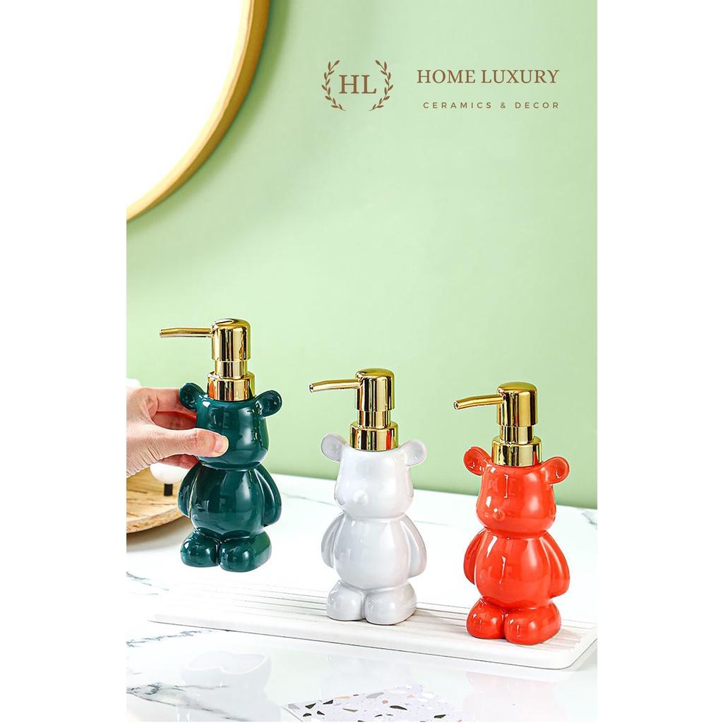 GẤU BEARBRICK CÓ VÒI DẠNG NHẤN DÙNG CHO PHÒNG TĂM CHẤT LIỆU SỨ BÁT TRÀNG ĐỰNG DẦU GỘI - SỮA TẮM - NƯỚC RỬA TAY