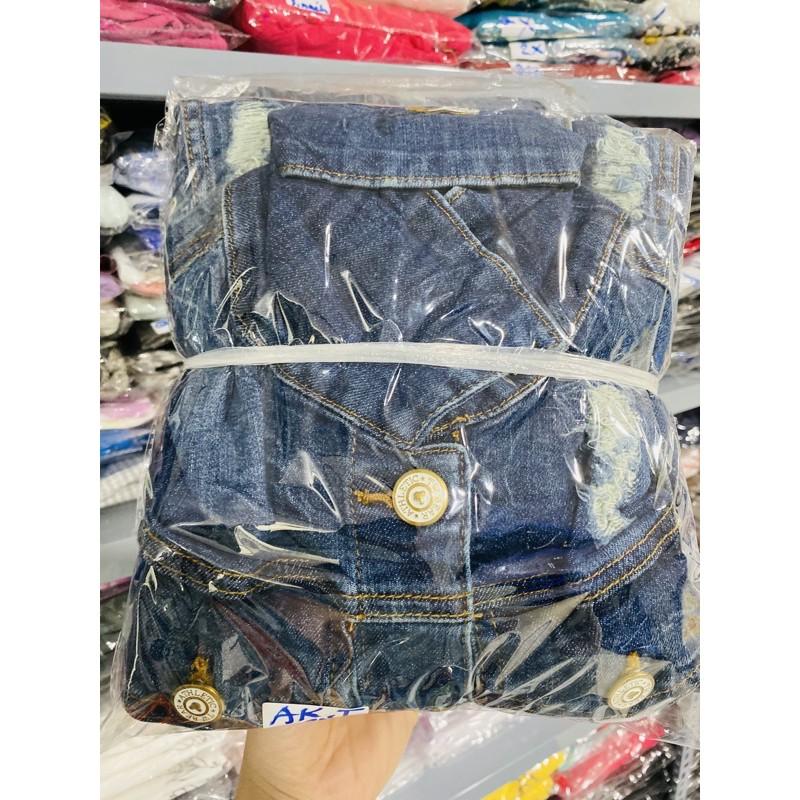60-90kg Áo khoác jeans wax rách co dãn nhiều