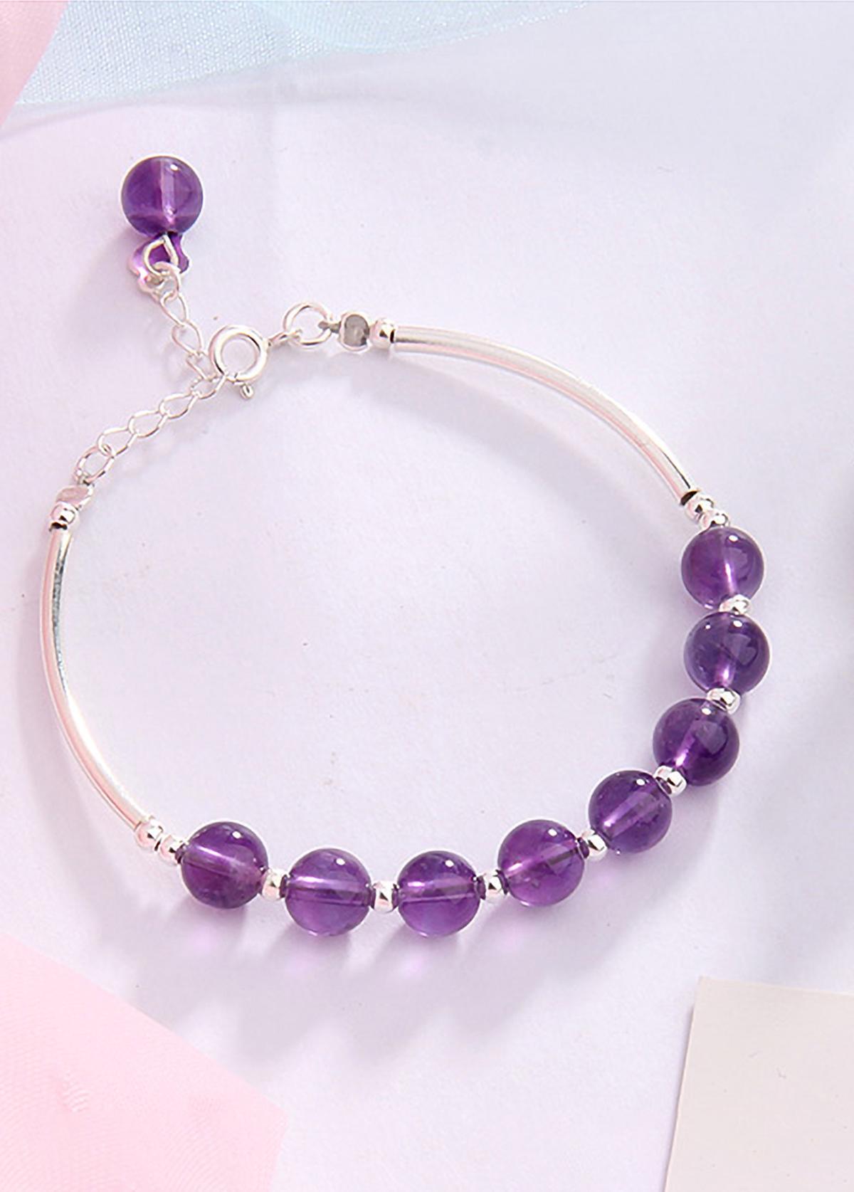 Vòng tay đá thạch anh tím phối charm ống bạc mệnh hỏa, thổ - Ngọc Quý Gemstones