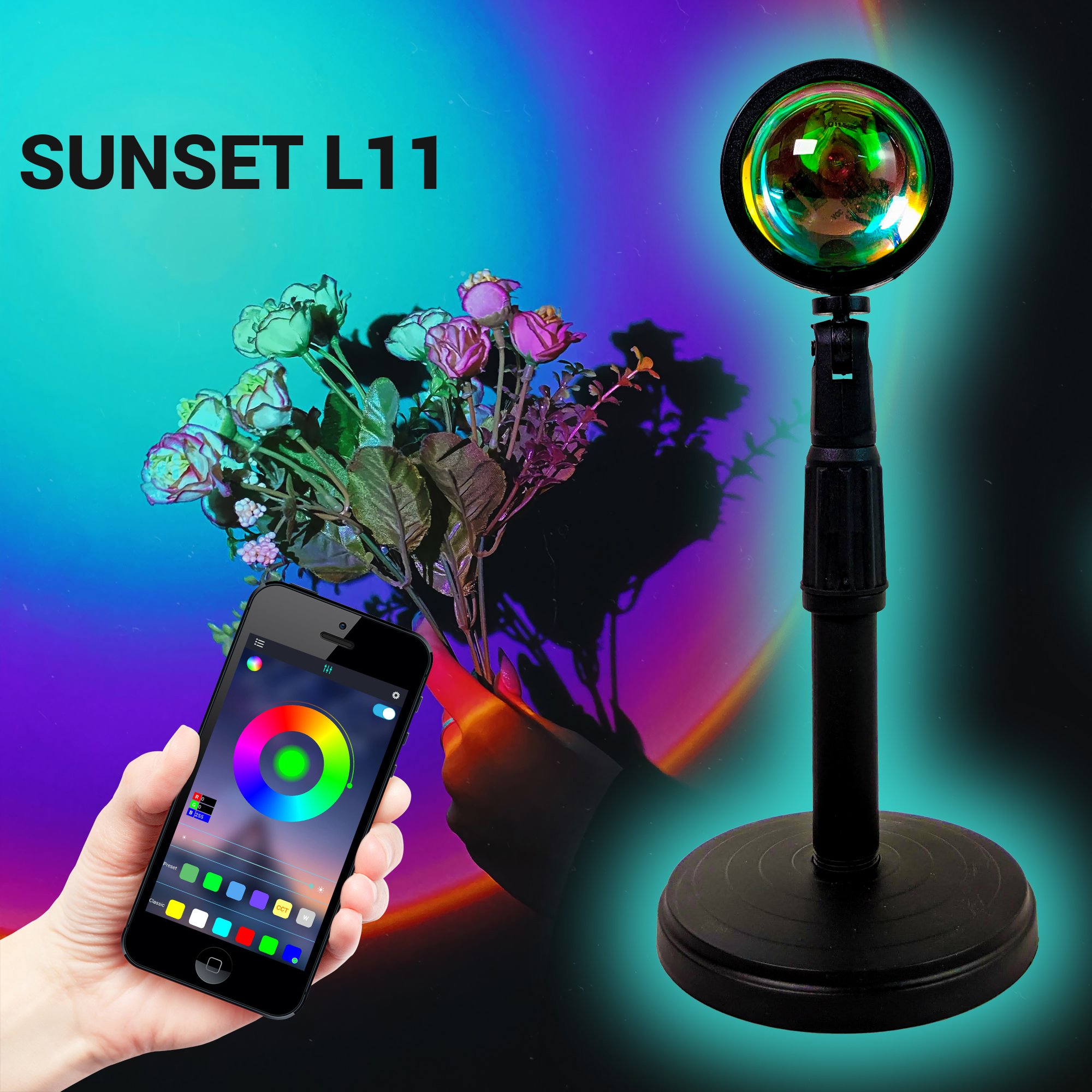 Đèn Sunset L11 điều khiển bằng app Tuya Smart - Có tới 16 triệu màu sắc, nhiều chế độ nháy theo nhạc cực đẹp - Kết nối cực nhanh qua bluetooth - Đèn hoàng hôn, sunset chụp hình, decor, trang trí nội thất, quán cafe, quay video