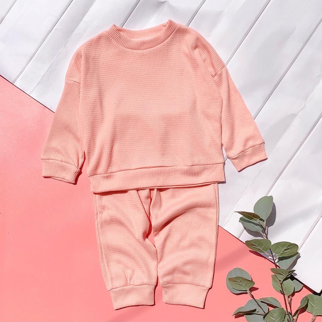 Bộ Dài Tay Thu cotton tổ ong trơn Cho Bé O.P Kids