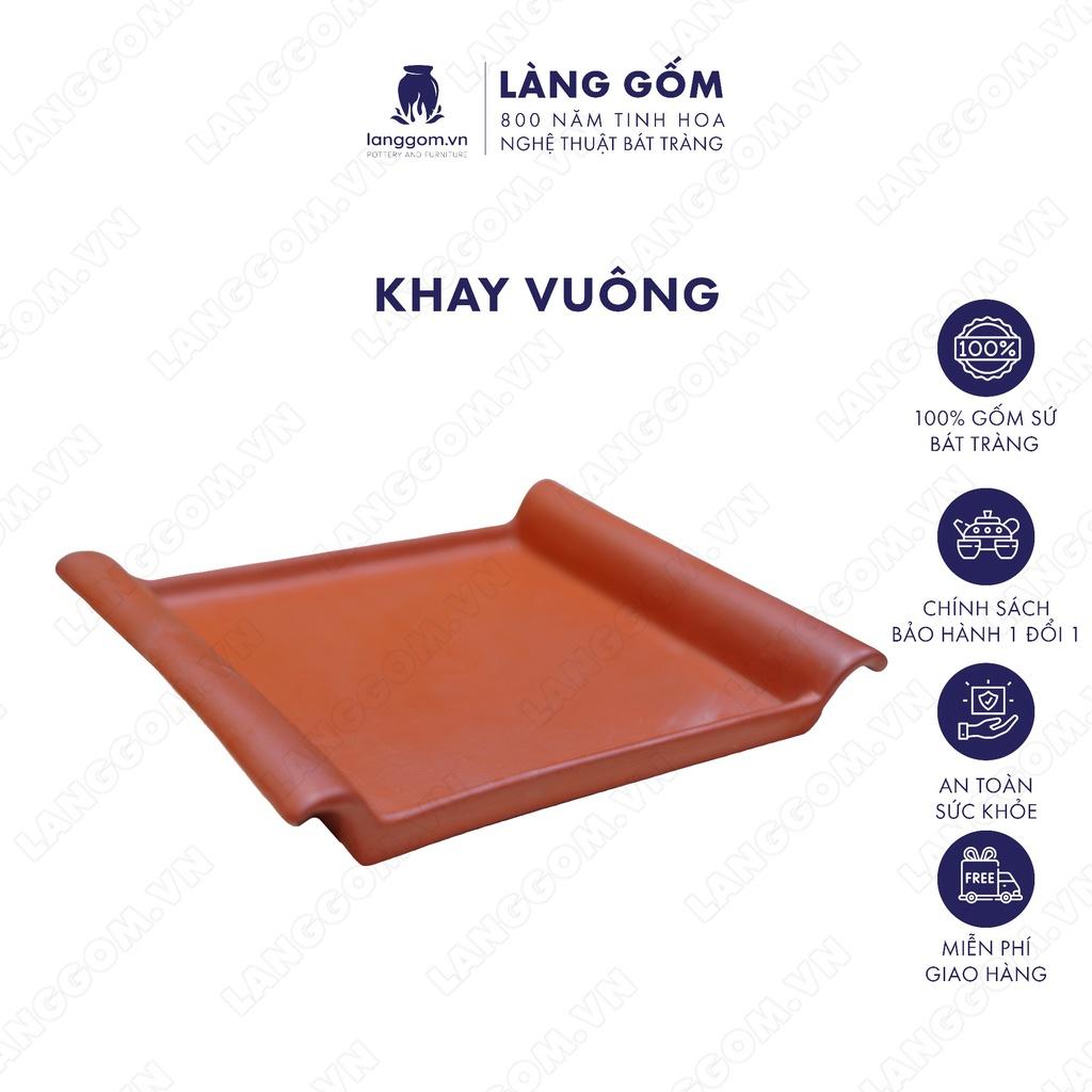 Khay đất nung vuông - Men mộc - Gốm sứ Bát Tràng - langgom.vn