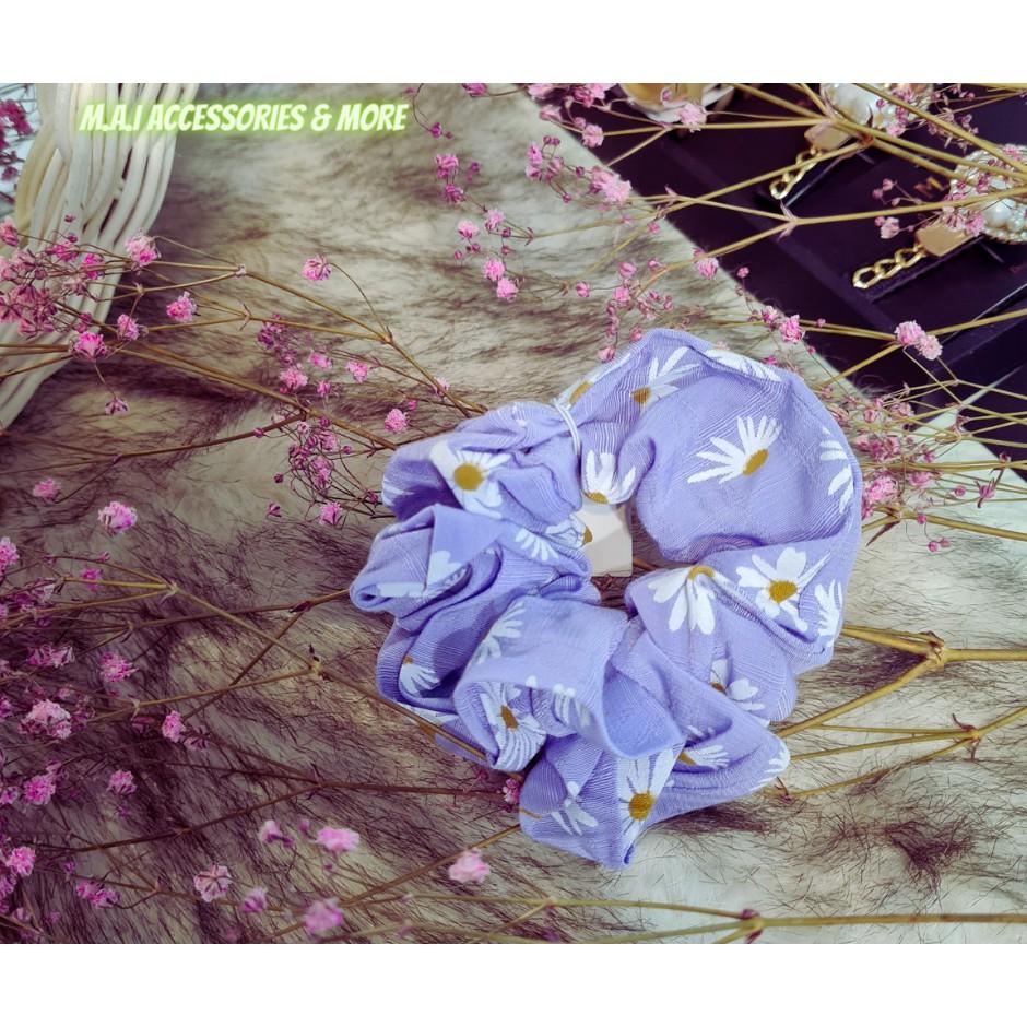 Dây buộc tóc, chun buộc tóc, cột tóc scrunchie họa tiết hoa cúc dễ thương phong cách Hàn Quốc
