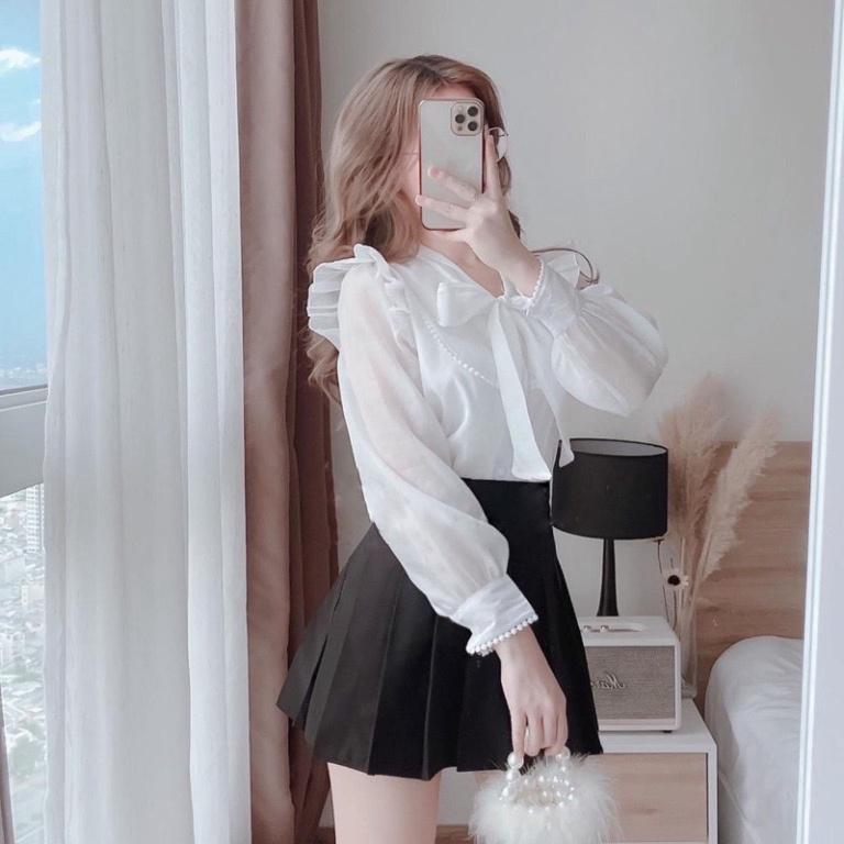 Áo sơ mi thiết kế cánh tiên mặc đi chơi, đi làm đều xinh_002 babydoll bánh bèo mầu trắng