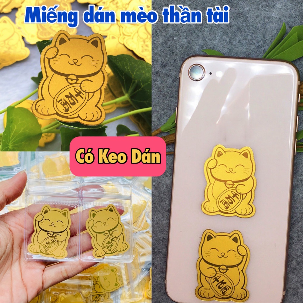 Miếng Dán Sticker Mèo vàng Thần Tài Linh Vật May Mắn Chiêu Tài Hút Lộc May Mắn Bình An