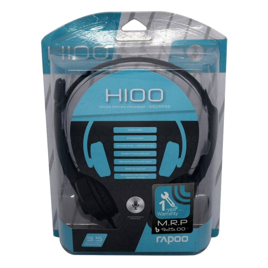 Tai Nghe Có Dây Chụp Tai On-ear Rapoo H100 Wired Stereo - Hàng Chính Hãng