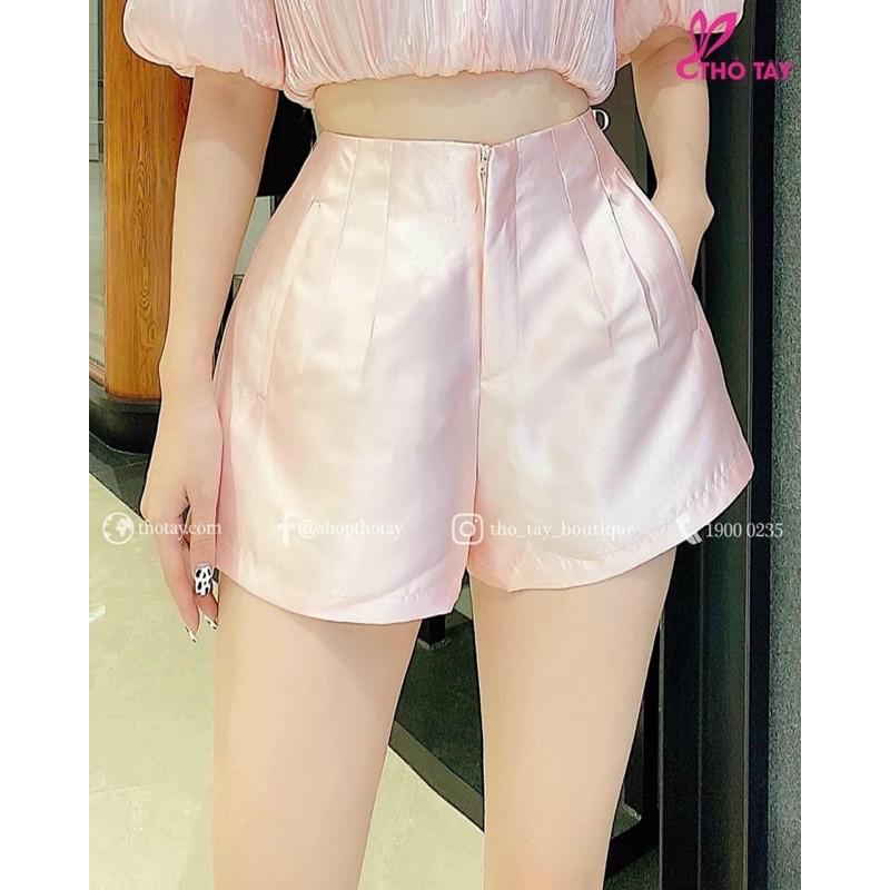 Quần short xếp li vải bóng thời trang