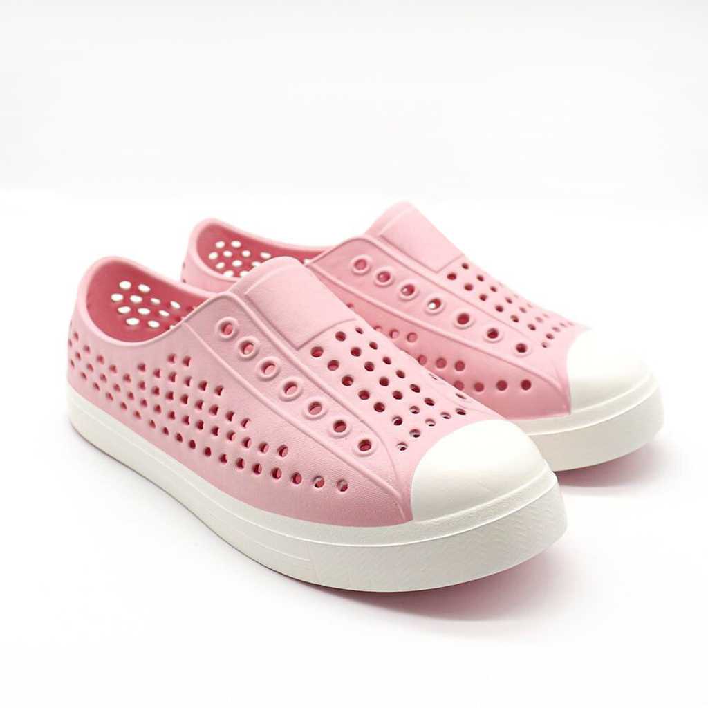 Giày nhựa bé gái màu hồng phấn trắng đi mưa đi biển đi học siêu mềm êm chân không thấm nước