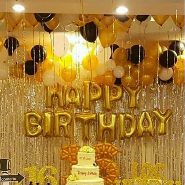 Combo Bóng trang trí sinh nhật Happy Birthday tặng 2 rèm  Kim Tuyến và  50 Bóng Nhũ
