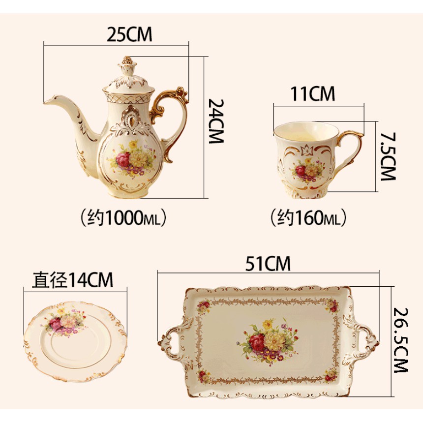 Bộ ấm chén mang phong cách tân cổ điển CB03-AC2 với thiết kế họa tiết hoa mẫu đơn tinh tế, sang trọng