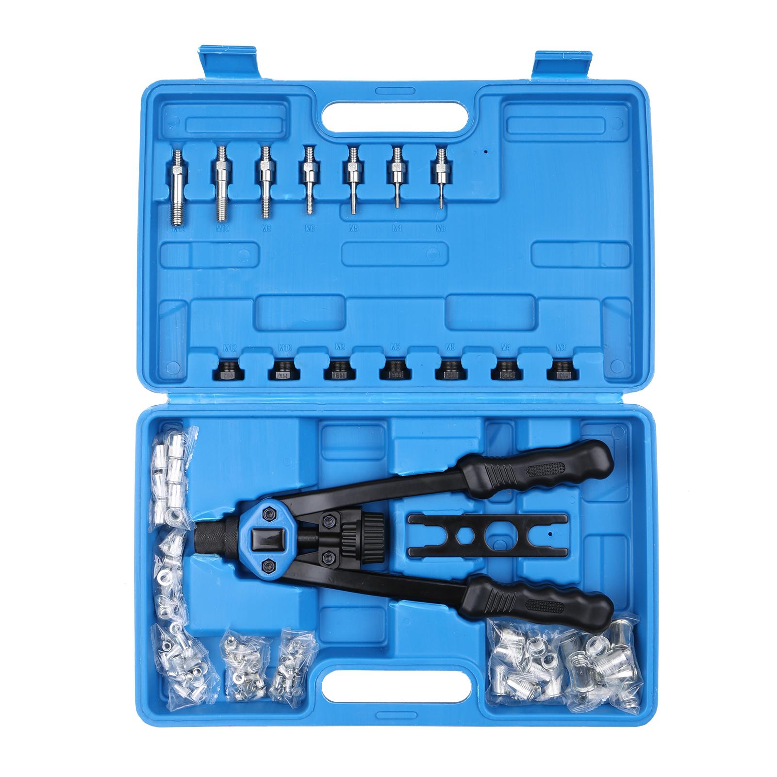 110Pcs Hand Rivet Nut Tool Riveting Tool Set Rivet Nut Setter Kit with 100pcs Assorted Rivet Nuts 7 Metric Mandrels of