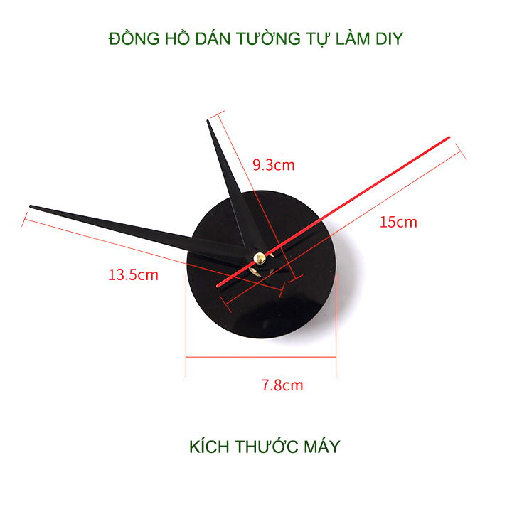 Đồng hồ dán tường tự làm loại nhỏ với đường kính 20-50cm, Kim và số có dạ quang