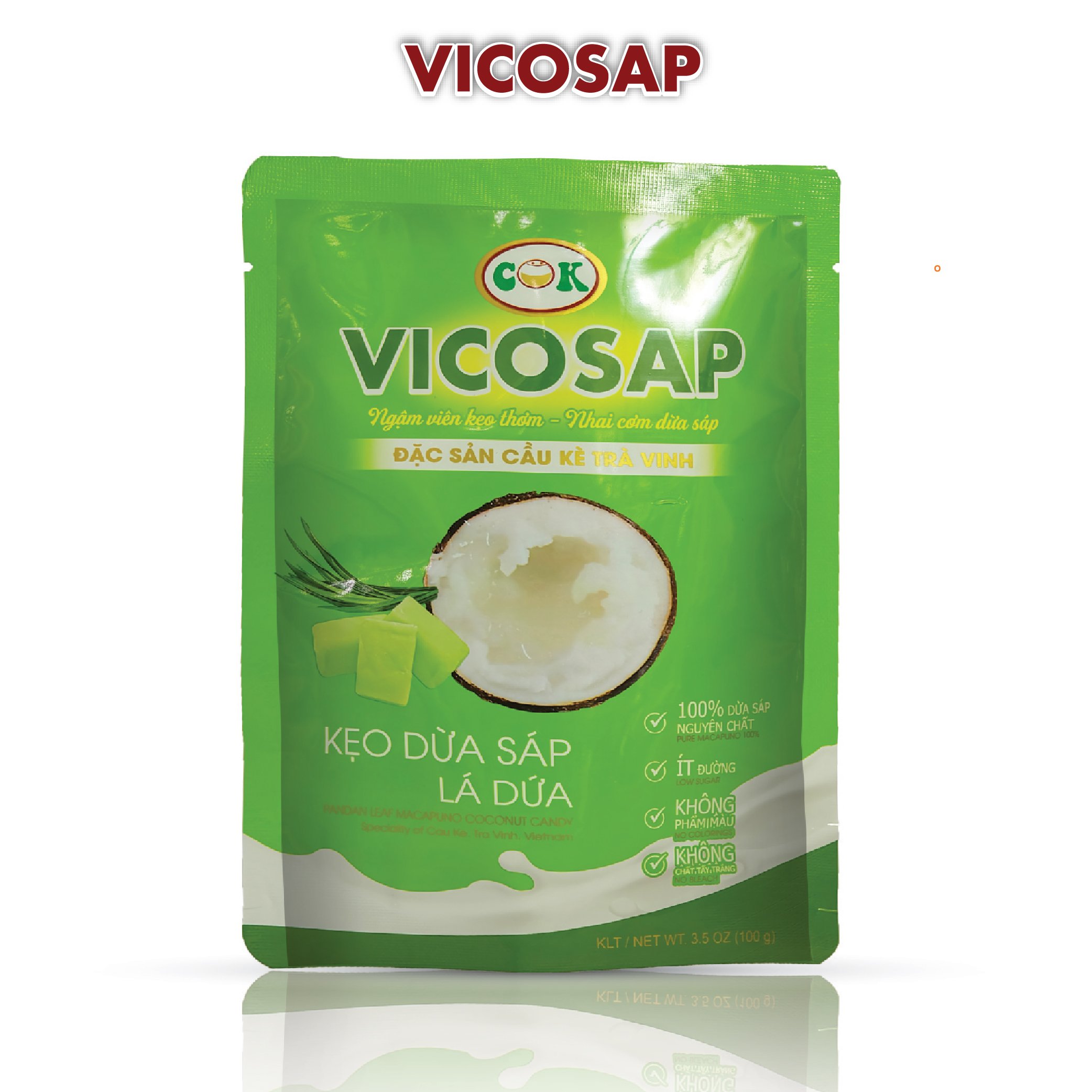 Combo 4 Sản Phẩm Vicosap tặng kèm túi, Kẹo dừa sáp Nguyên Chất+Kẹo dừa sáp Lá Dứa+Kẹo dừa sáp Cacao+Dừa Sáp Sợi 220ml
