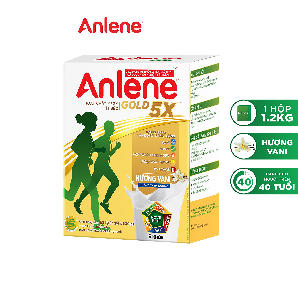 Combo 2 Sữa Bột Anlene Gold 5X Hương Vanilla (Hộp giấy 1200g) - Tặng chảo inox