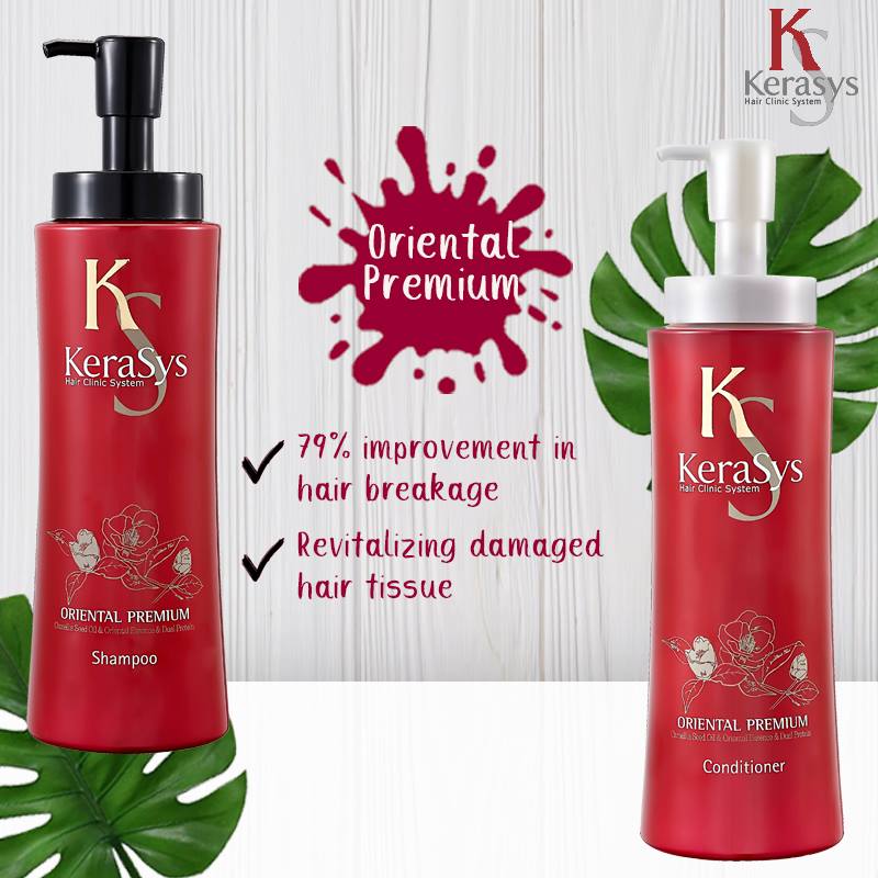 Cặp dầu gội/xả Kerasys Oriental Premium phục hồi tóc Hàn Quốc 600ml tặng kèm móc khoá