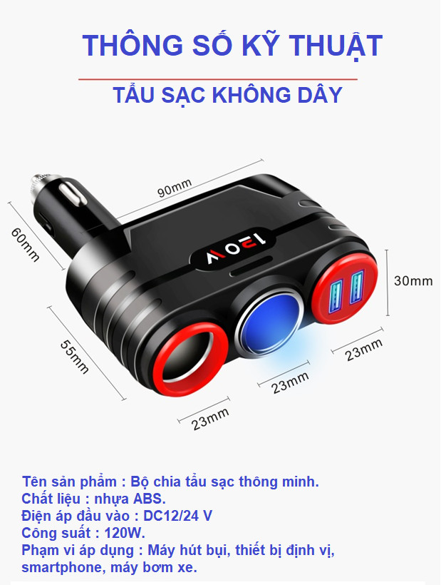 BỘ CHIA TẨU SẠC THÔNG MINH 4IN1 , 2 CỔNG USB VÀ  2 TẨU SẠC (Tặng móc khóa hình bánh lái tàu)