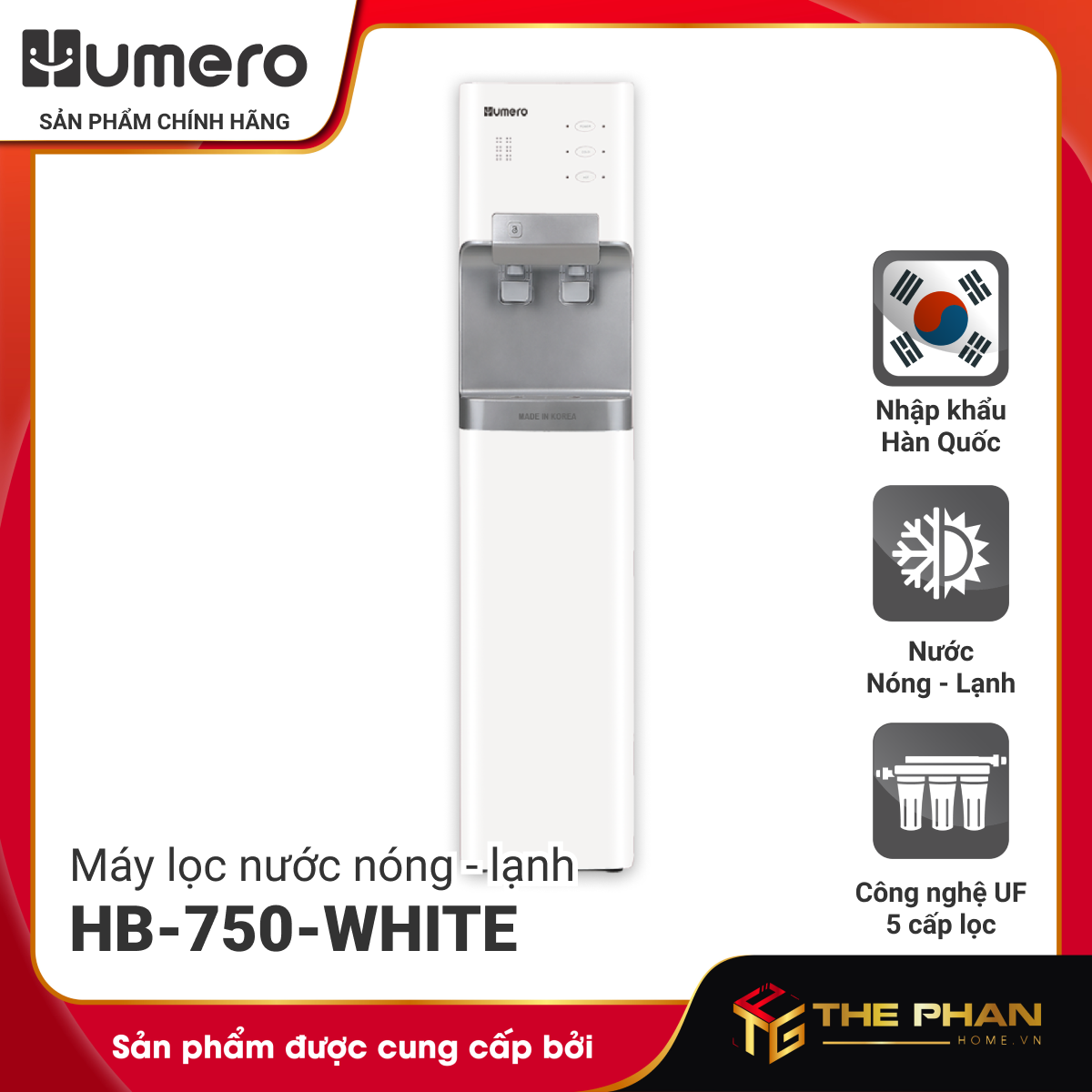 Máy Lọc Nước Humero Nóng - Lạnh Đứng HB-750-White - Công Nghệ UF 5 Cấp Lọc, Màu Trắng - Hàng Chính Hãng