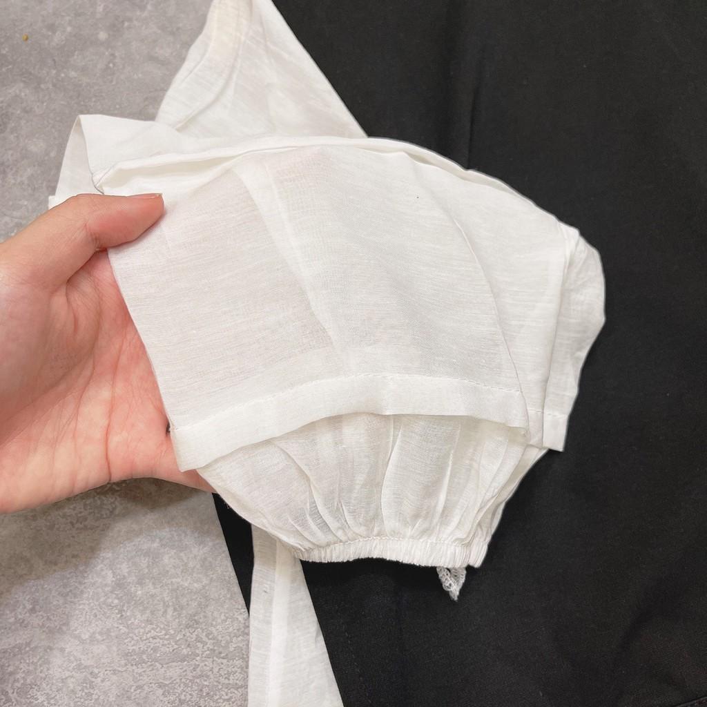 ÁO SƠ MI UMI ĐEN PHỐI TAY TƠ XẾP