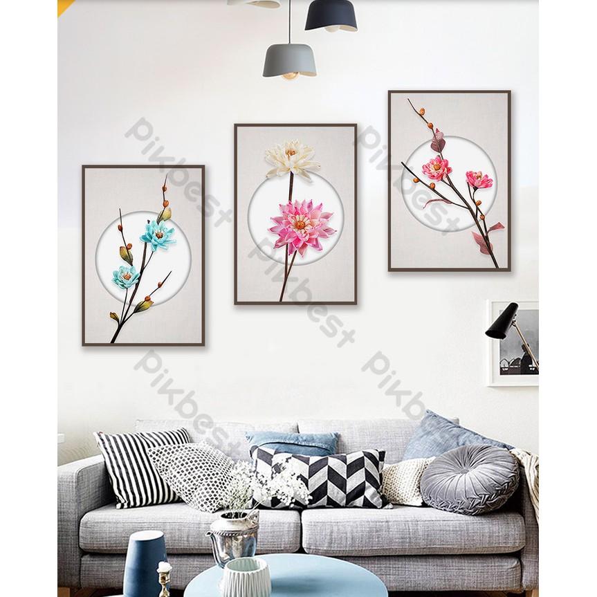 Combo 3 tranh dán tường 3d, hoa khô nổi bật trang trí phòng khách phòng ngủ hiện đại MS919674