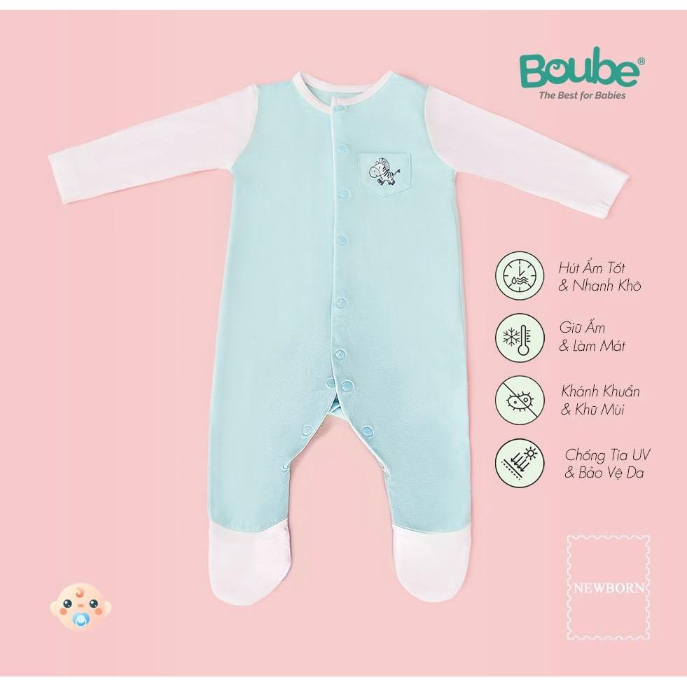 Bộ liền thân, body liền tất phối màu cho em bé sơ sinh Boube, vải sợi tre Bamboo thông minh, thoải mái - Size newborn