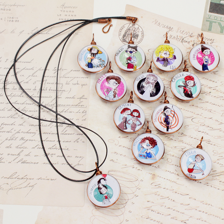 Dây chuyền 12 cung hoàng đạo Zodiac màu sắc tươi sáng hình chibi 06647-DC0010