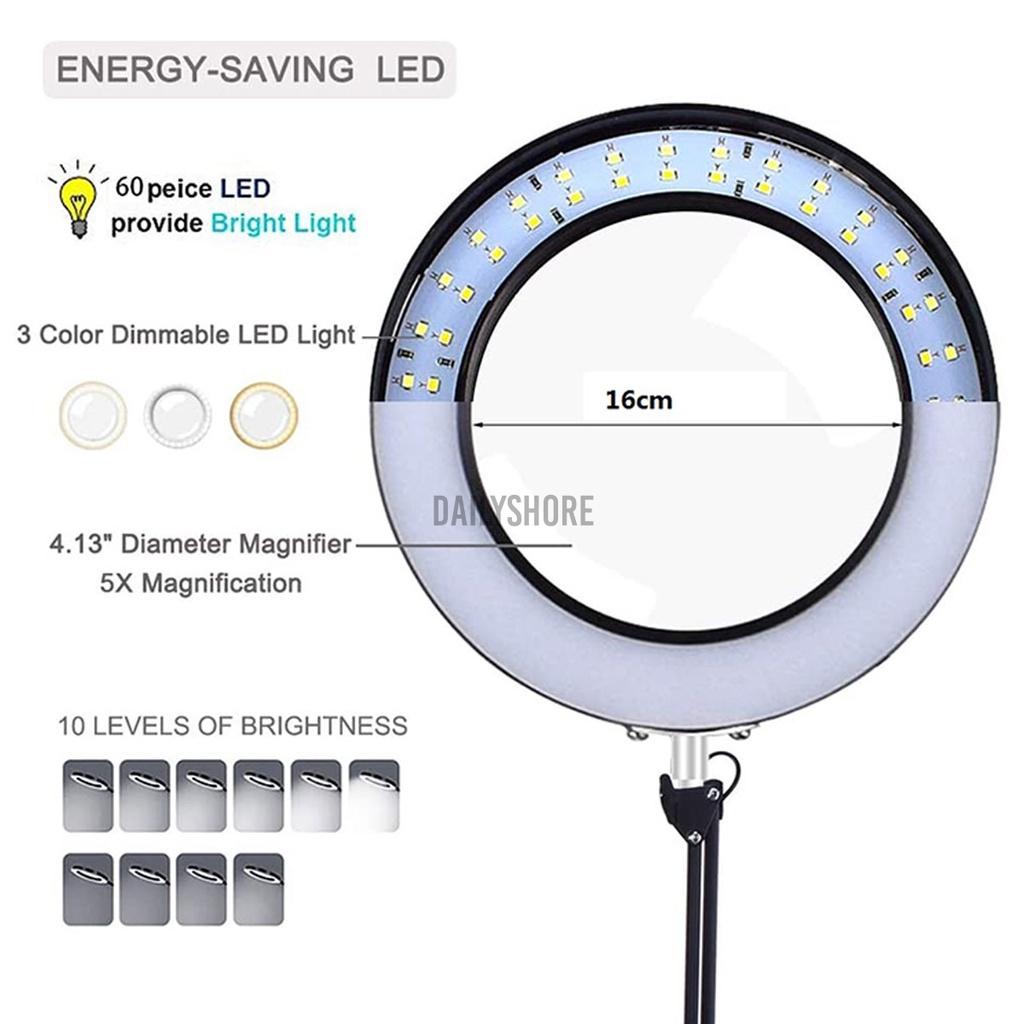 Kính Lúp Để Bàn Phóng Đại 10x Có Đèn Led 12W Kèm Kẹp Tiện Dụng