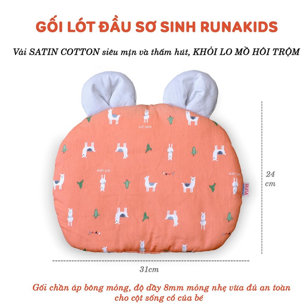 Gối lót đầu cho trẻ sơ sinh RUNA KIDS hình tai gấu chất liệu Satin cao cấp mềm mịn, thoáng mát, an toàn cho da bé