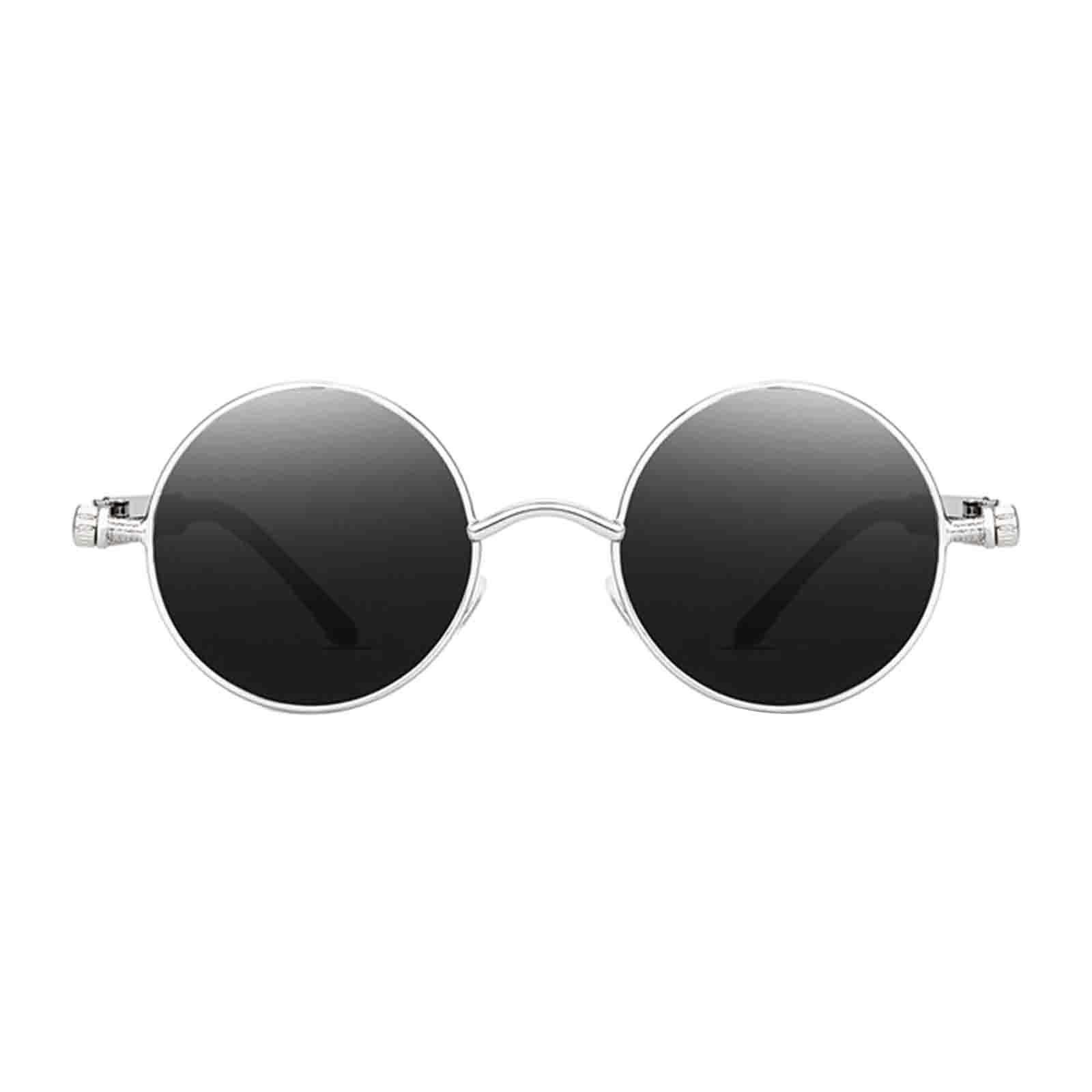 2Pair Steampunk Gothic Retro Round Sunglasses Circle Lens Goggles Black Gray