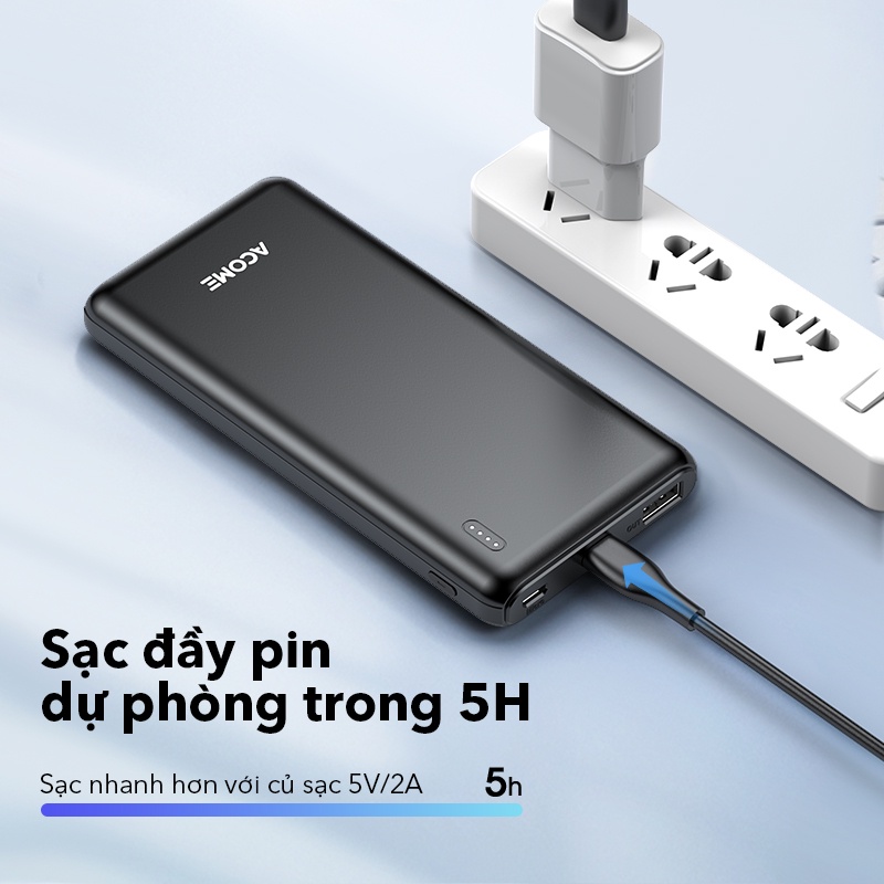 Pin Sạc Dự Phòng ACOME AP108 10000mAh 3 cổng Micro/Type-C/USB Hỗ trợ Sạc Nhanh Chuẩn QC 3.0 - Hàng chính hãng