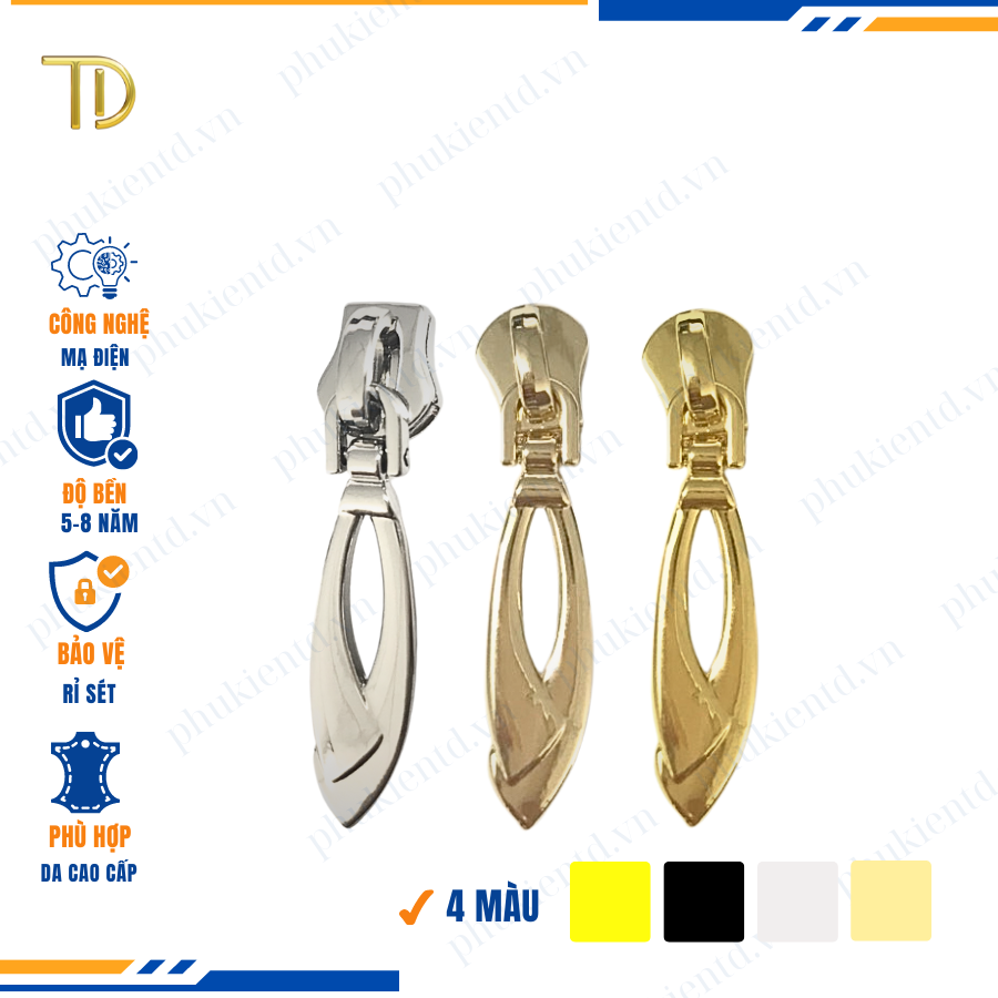 Đầu khóa kéo túi xách, đầu khóa kéo thay thế, đầu khóa kéo balo răng 5, Mạ điện độ bền 5-8 năm
