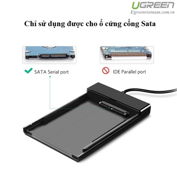Ugreen 30847 50CM màu Đen Hộp đựng ổ cứng 2.5 chuẩn SATA US221 - Hàng chính hãng