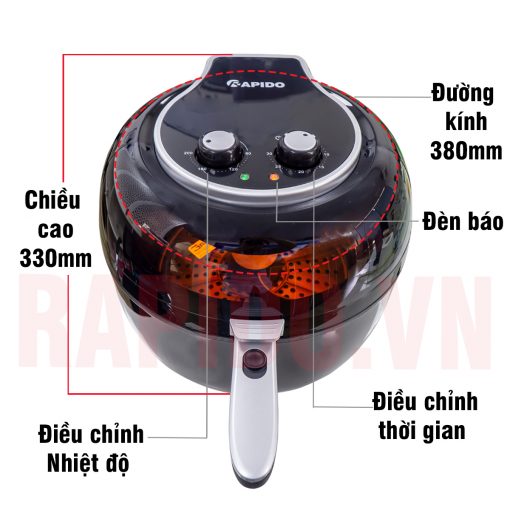 Nồi Chiên Không Dầu Rapido RAF6.5M LUX (Điều khiển cơ) - Hàng Chính Hãng