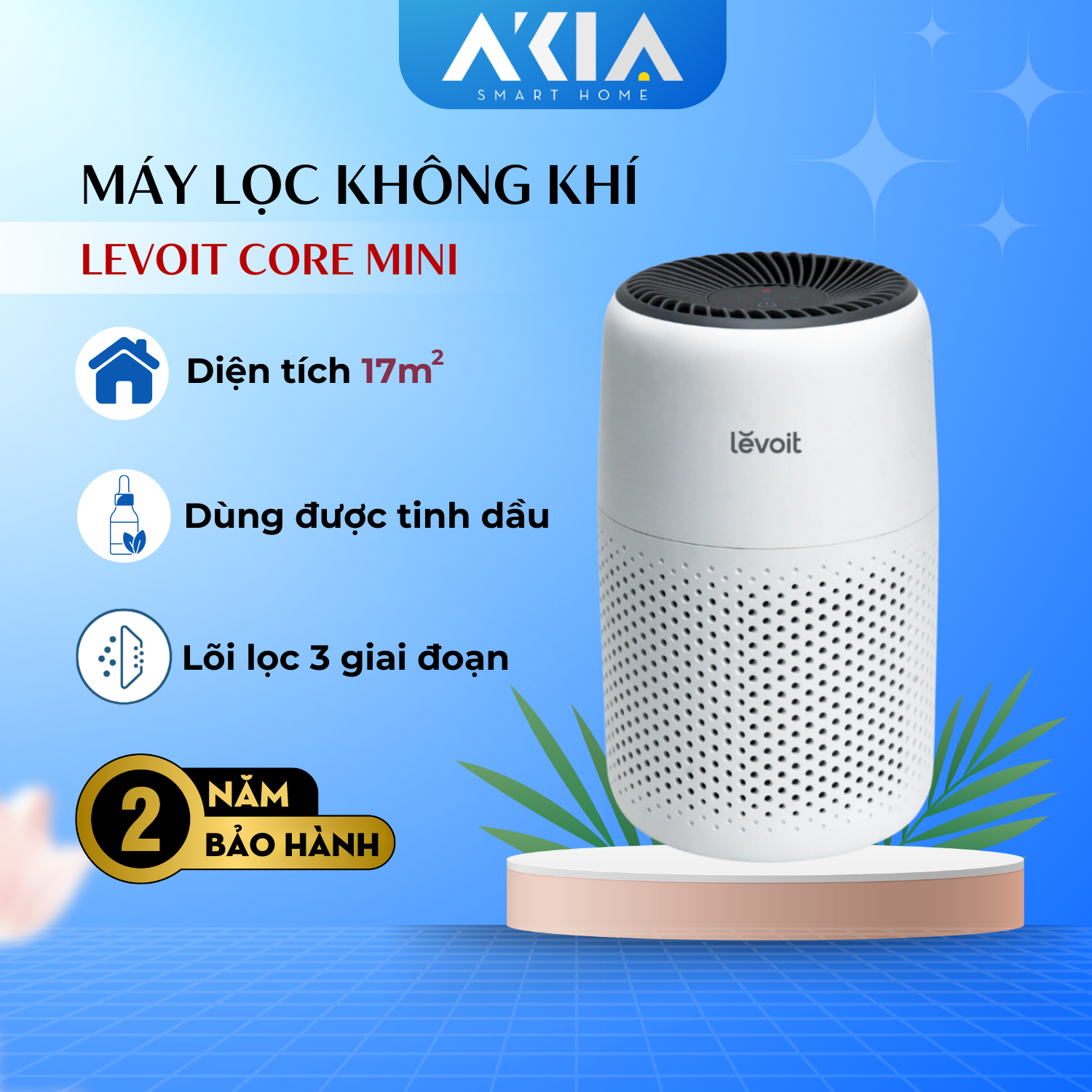 Máy lọc không khí Levoit Core Mini - Diện tích 17m2, Dùng được tinh dầu, Công nghệ Air Turbo - Hàng Chính Hãng