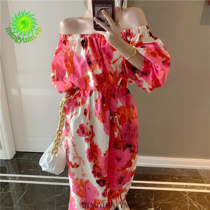 Đầm Trễ Vai In Họa Tiết Thời Trang Cho Nữ