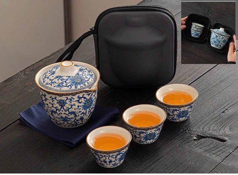 Bộ Ấm Trà Gốm Sứ Du Lịch kiểu gaiwan – Nhỏ Gọn, Tiện Lợi Dành Cho Người Yêu Trà