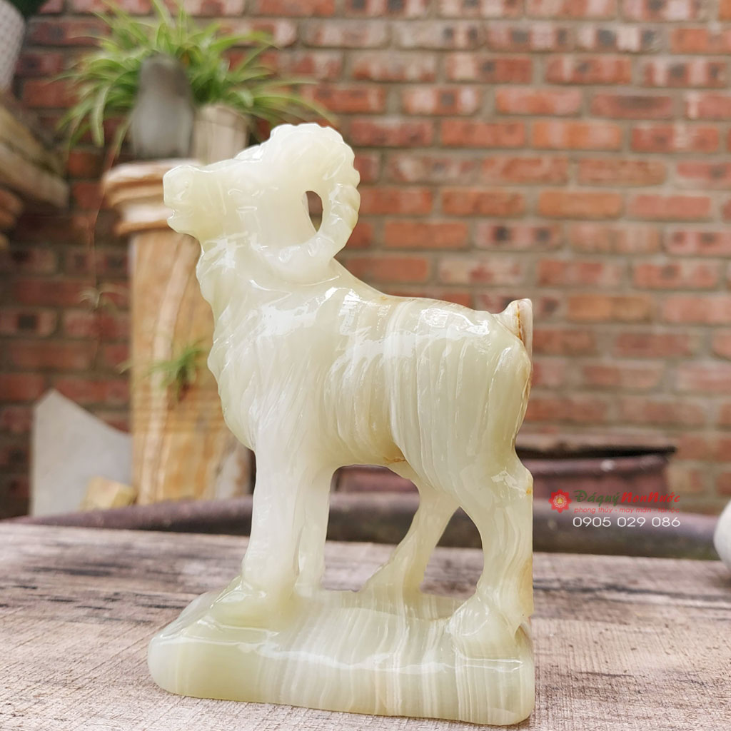 Tượng dê 12 con giáp phong thủy đá ngọc Pakistan 10cm đá Non Nước