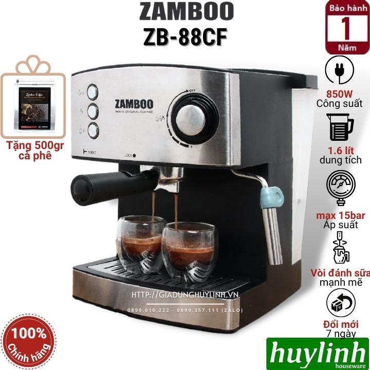 Máy pha cà phê Espresso gia đình Zamboo ZB-88CF - 15bar - Tặng 500 gram cafe - Hàng chính hãng