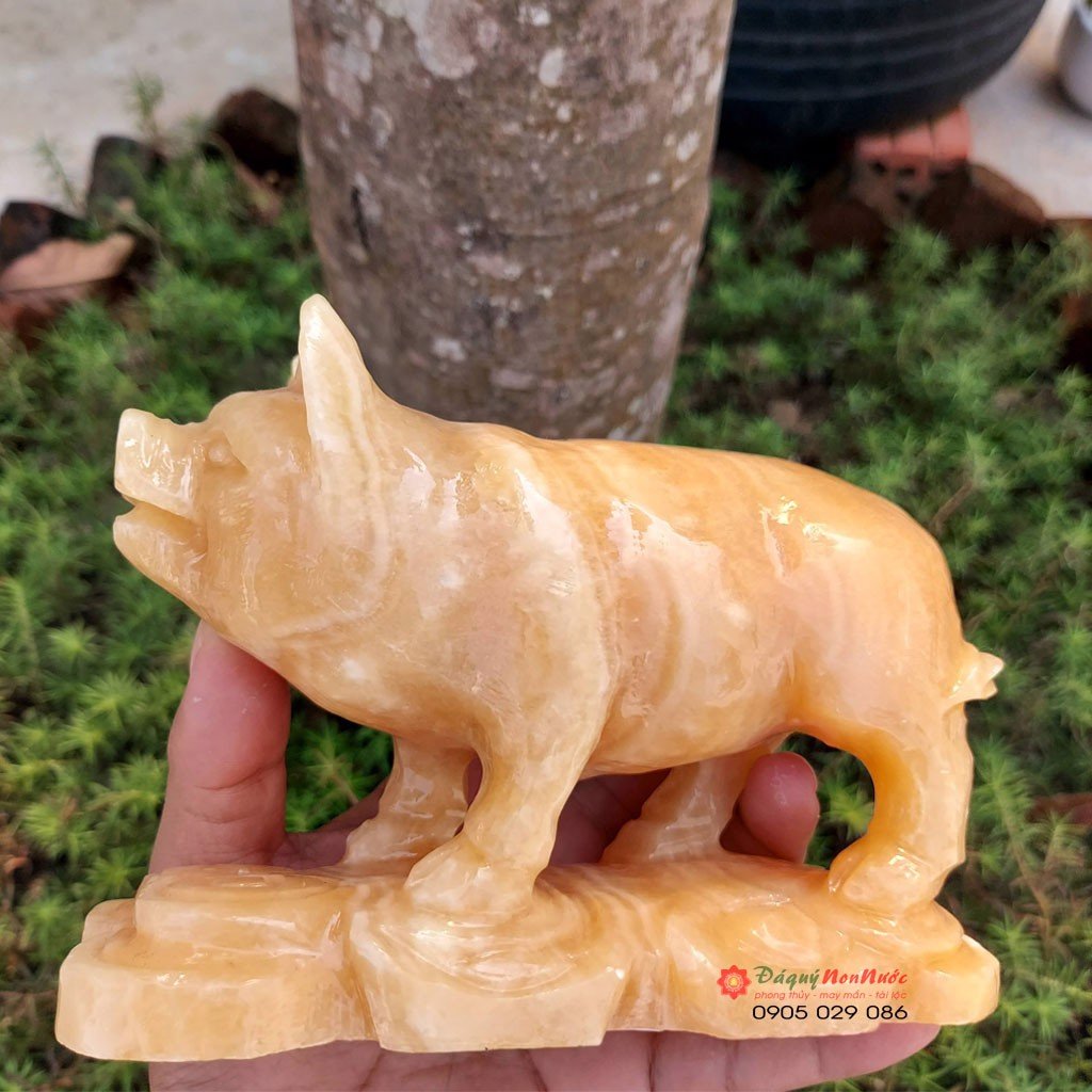 Tượng lợn đá 12 con giáp phong thủy đá ngọc hoàng long 15cm đá Non Nước