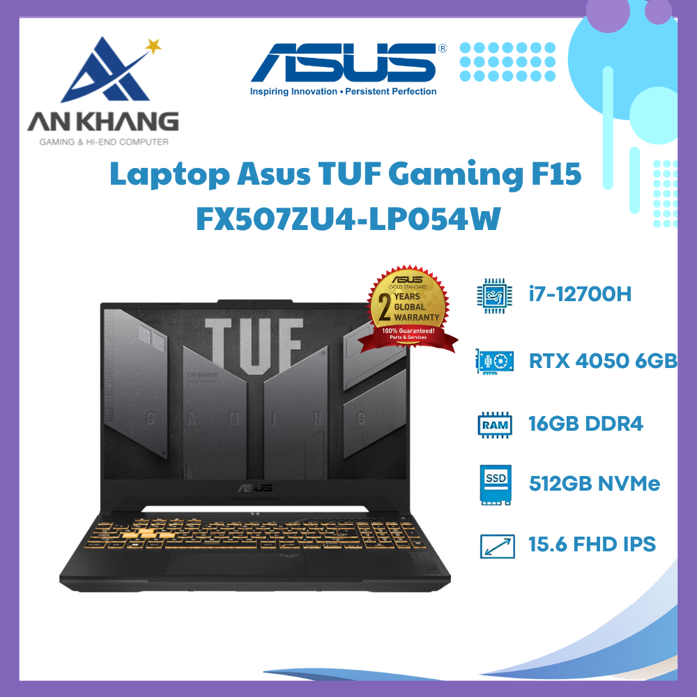 Laptop ASUS TUF Gaming F15 FX507ZU4-LP054W (Intel Core i7-12700H | 16GB | 512GB | RTX4050 | 15.6 inch FHD | Win 11 | Xám) - Hàng Chính Hãng - Bảo Hành 24 Tháng